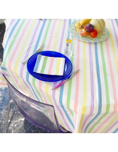 Nappe et serviettes rayures pastel plus qu'un jeu 