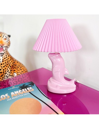 Pied de lampe dauphin rose pastel soldes